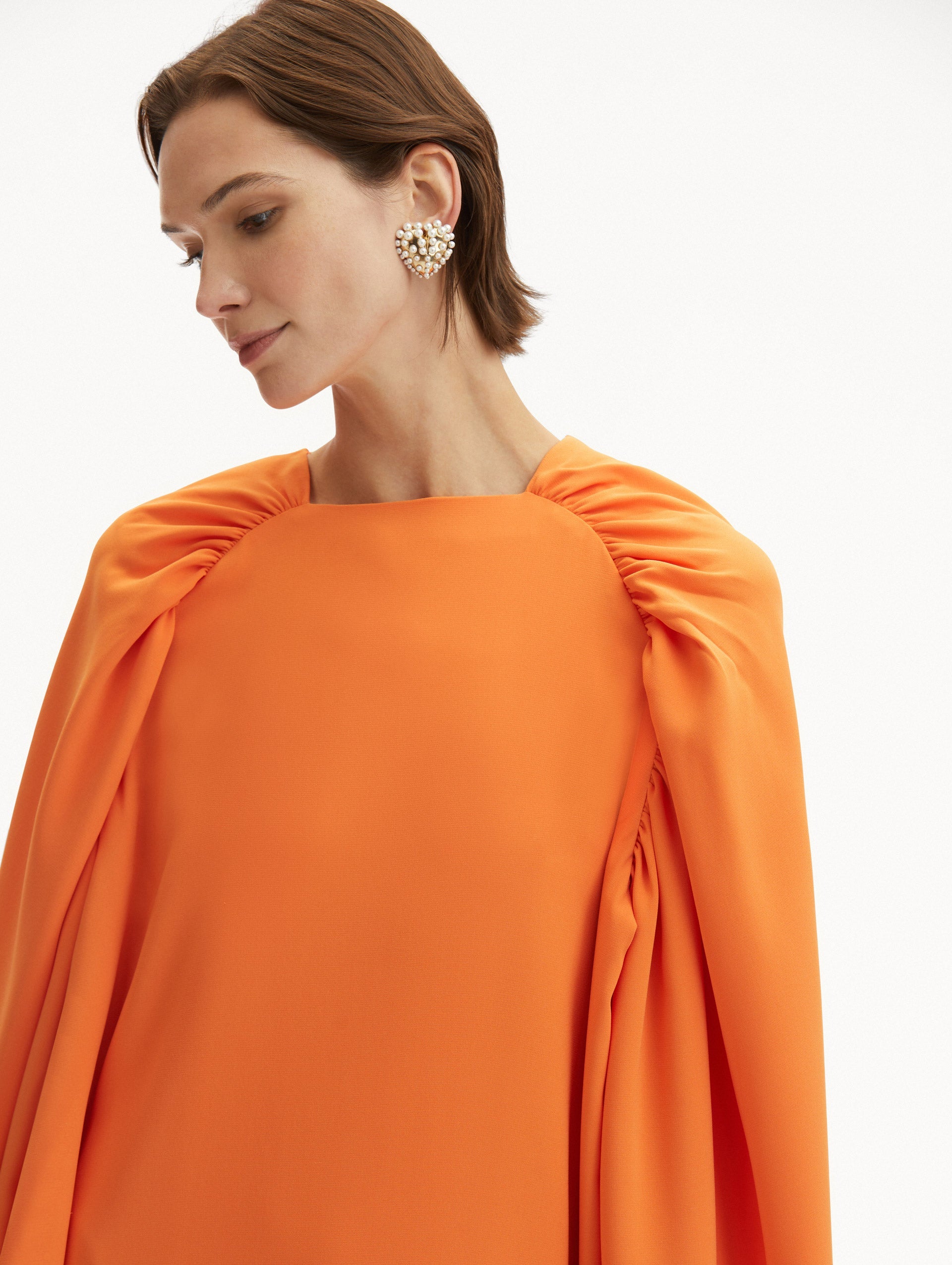 Rushed Shoulder Orange Georgette Caftan Zoom View