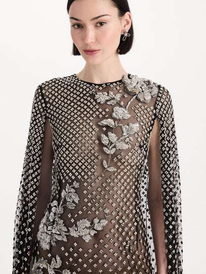 Crystal Grid Floral Embroidered Caftan
