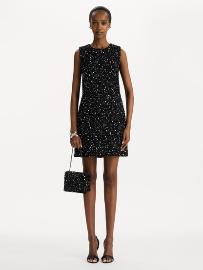 The Sequin Ribbon Tweed Mini TRO Bag in black. Front view.