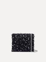 The Sequin Ribbon Tweed Mini TRO Bag in black. Front view.