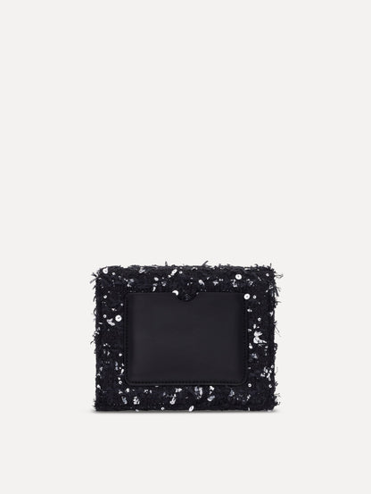 The Sequin Ribbon Tweed Mini TRO Bag in black. Back view.