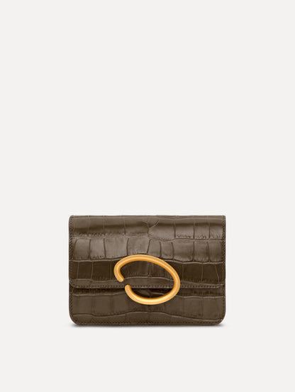 The Embossed O Pochette in Olive. Front view.