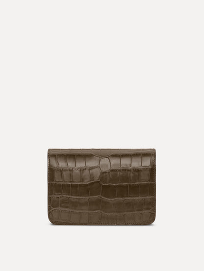 The Embossed O Pochette in Olive. Back view.