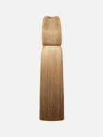 The Ombré Fringe Sleeveless Gown. Featuring layers of ombré fringe, a softly draped bodice, and elongated skirt. Front View.
