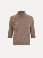 The Hibiscus Embroidered Knit Pullover. Featuring a high neckline and ribbed trim. Front View.