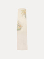 Chiné Dominican Mixed-Floral Beaded Fringe Dress in Ivory. Front view.
