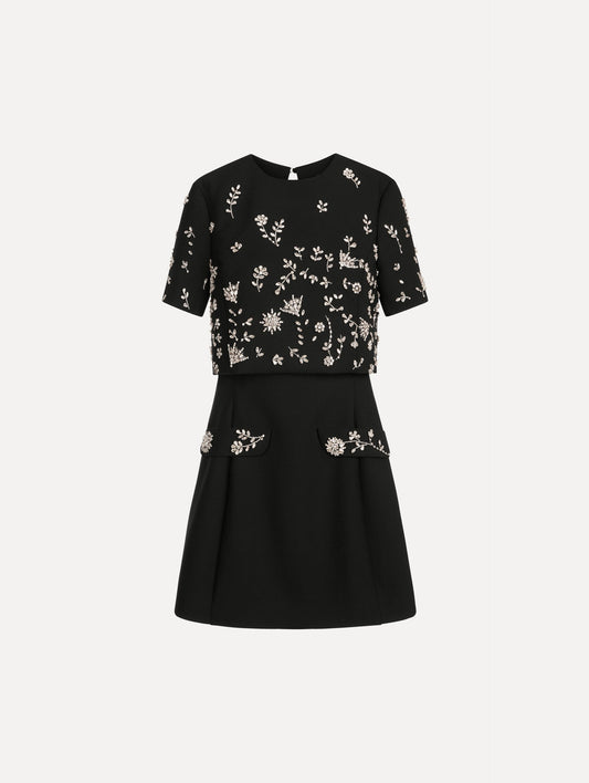 Crystal Floral Embroidered Cocktail Dress