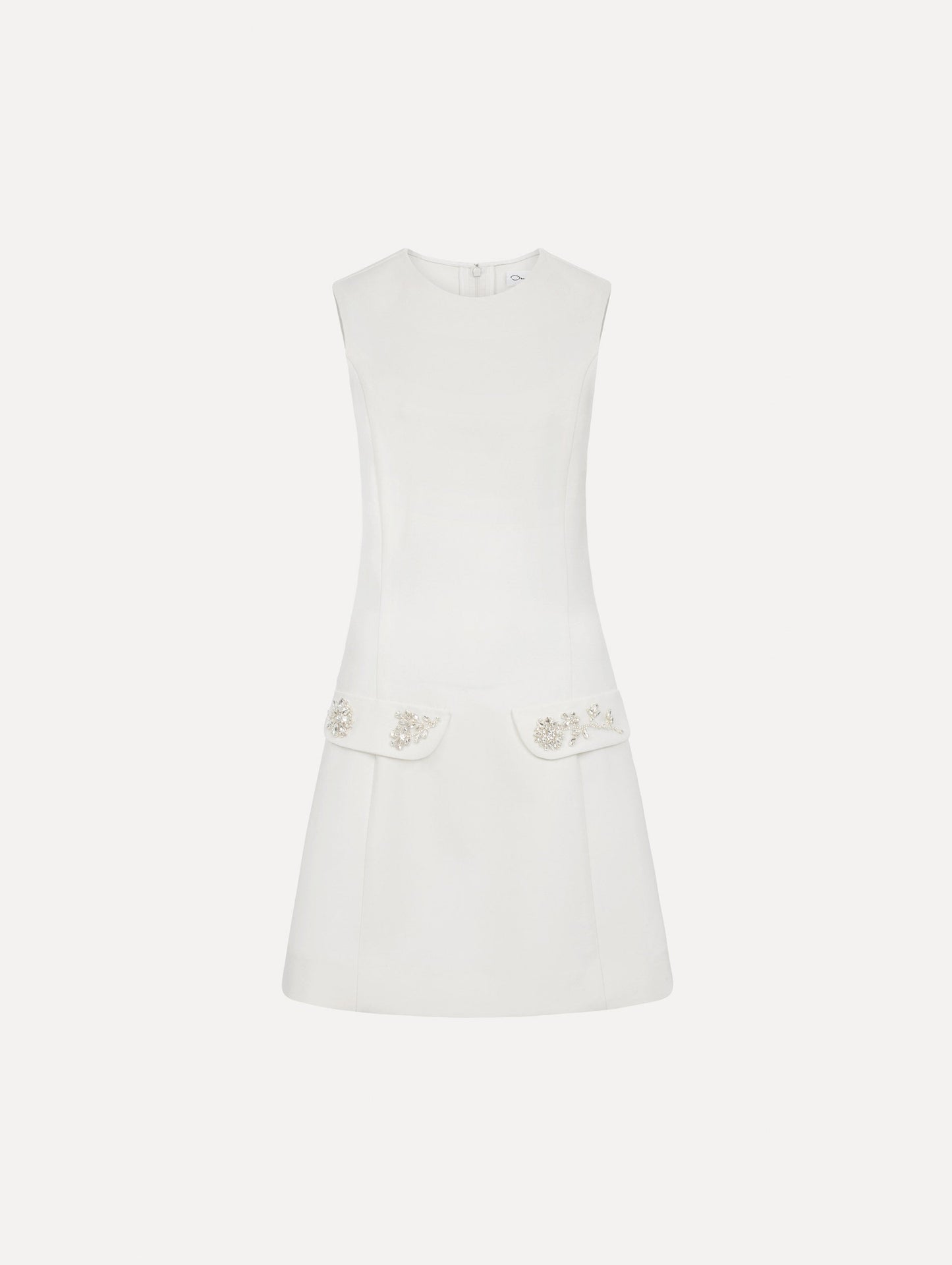 Crystal Floral Embroidered Cocktail Dress without Cape in ivory. Front View.