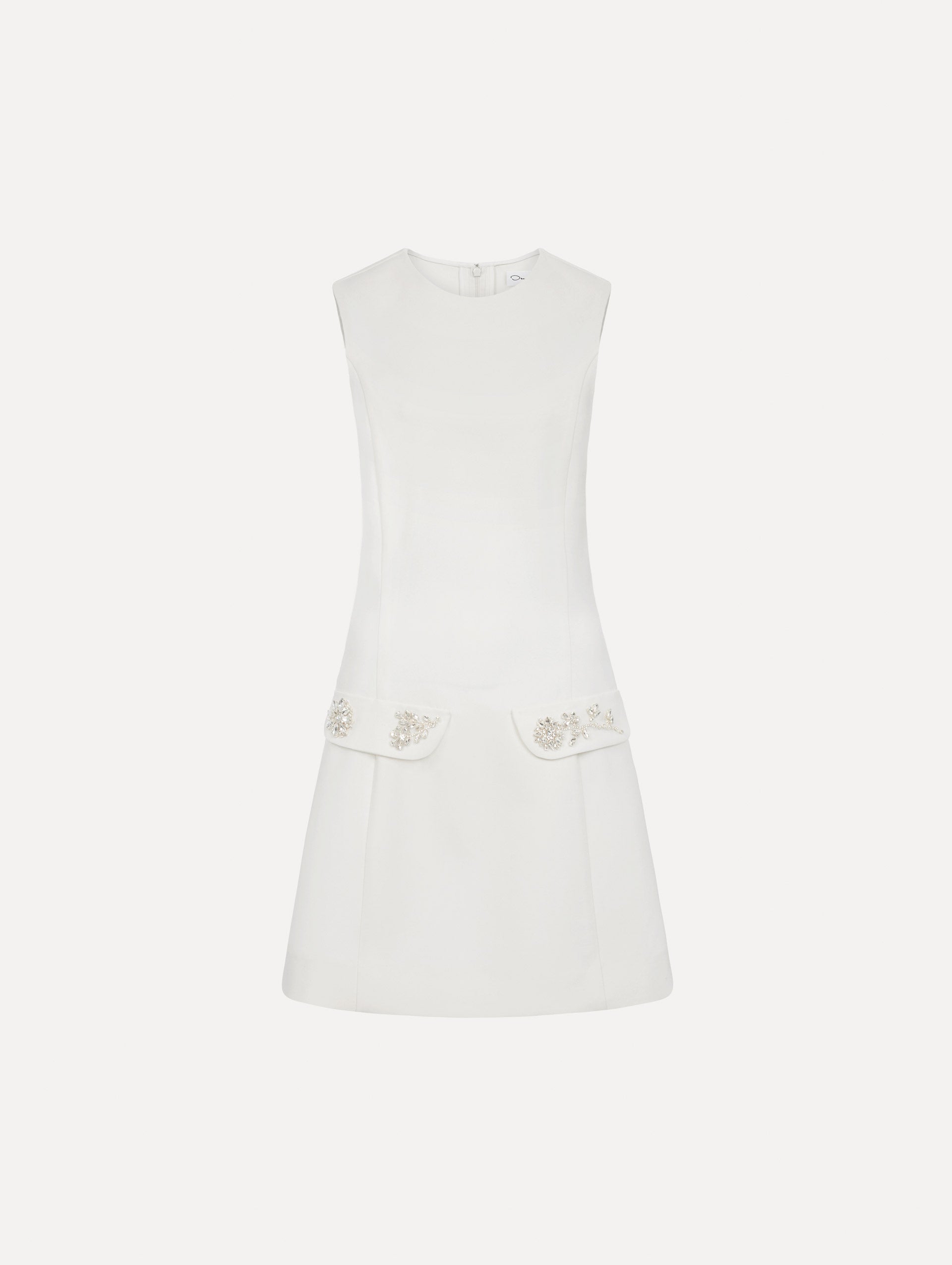 Crystal Floral Embroidered Cocktail Dress without Cape in ivory. Front View.