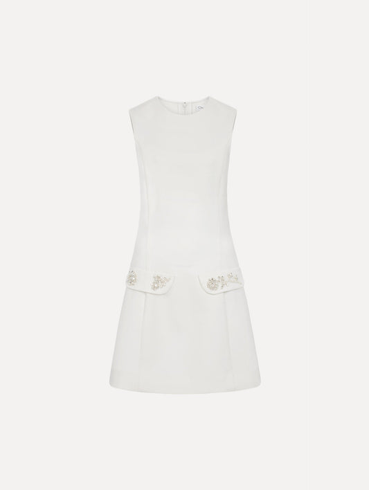 Crystal Floral Embroidered Cocktail Dress without Cape in ivory. Front View.