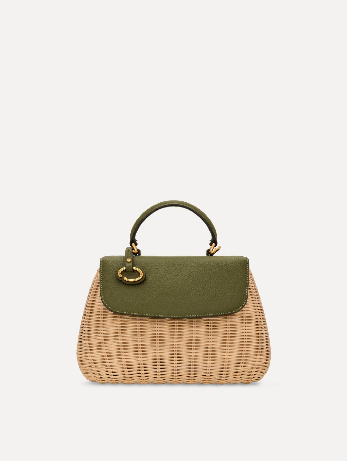 The Mini Poppy in Wicker in Olive. Front View.