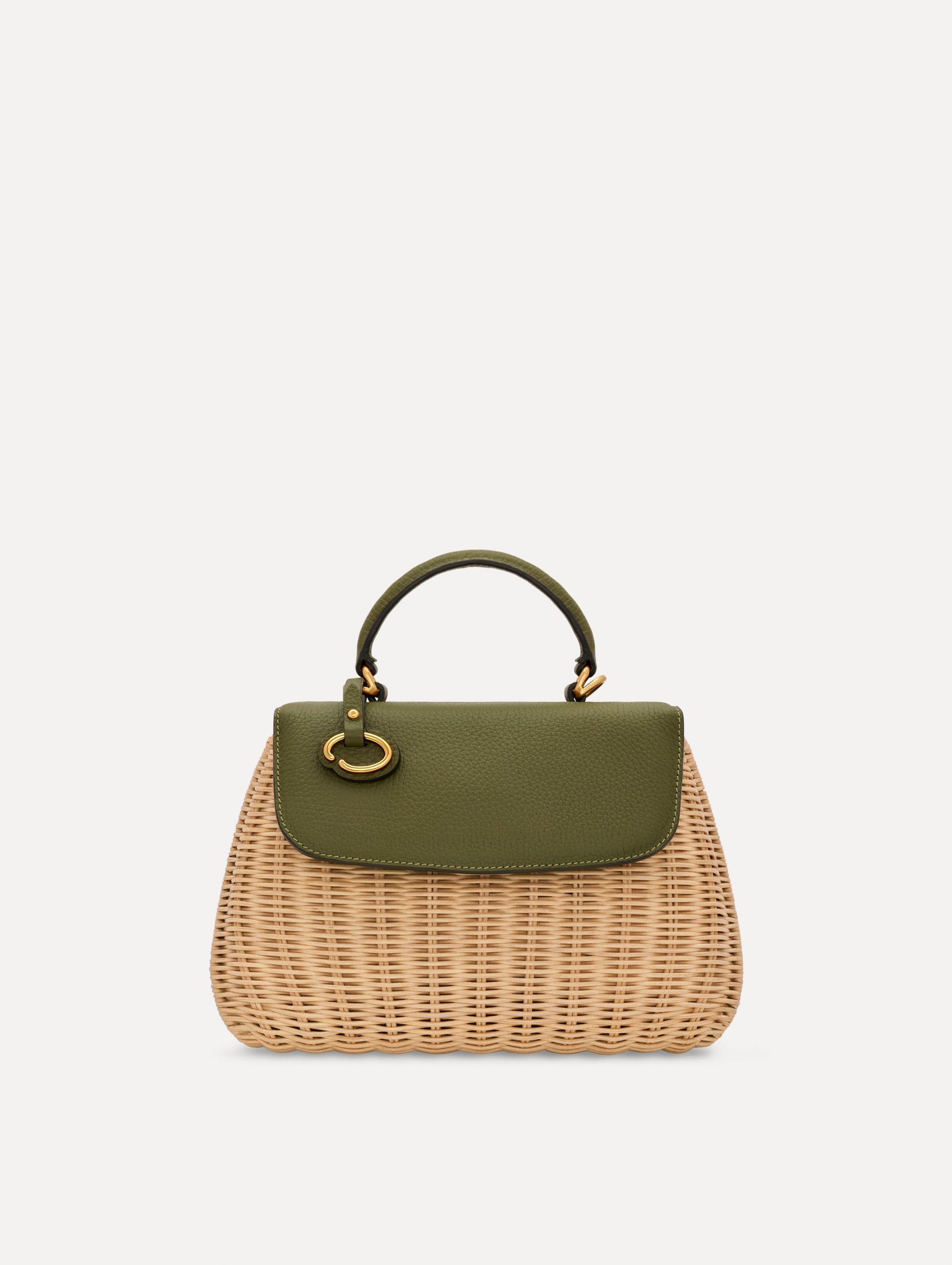 The Mini Poppy in Wicker in Olive. Front View.