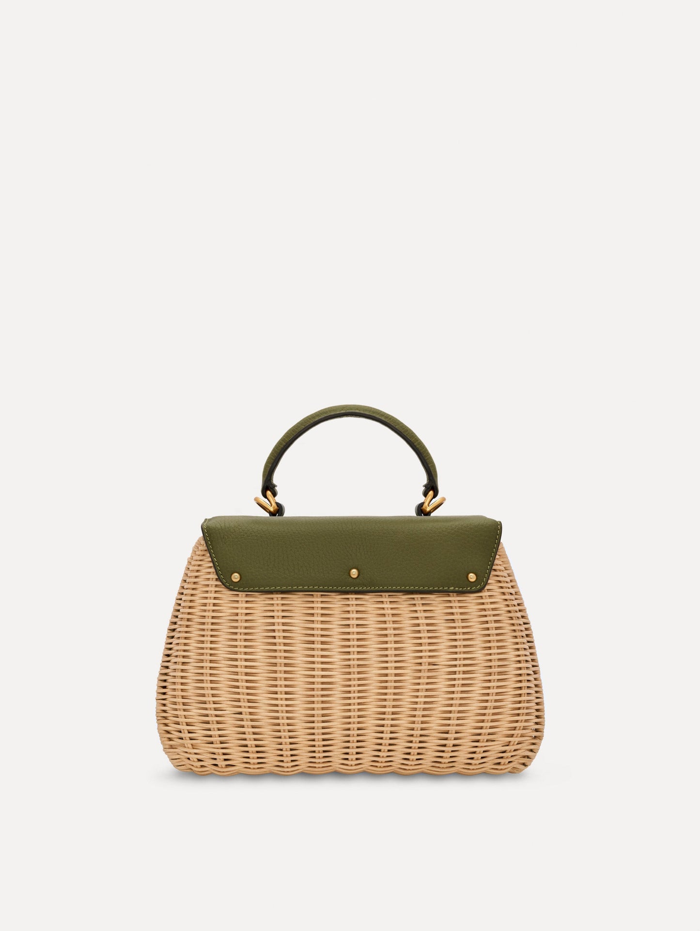 The Mini Poppy in Wicker in Olive. Back View.