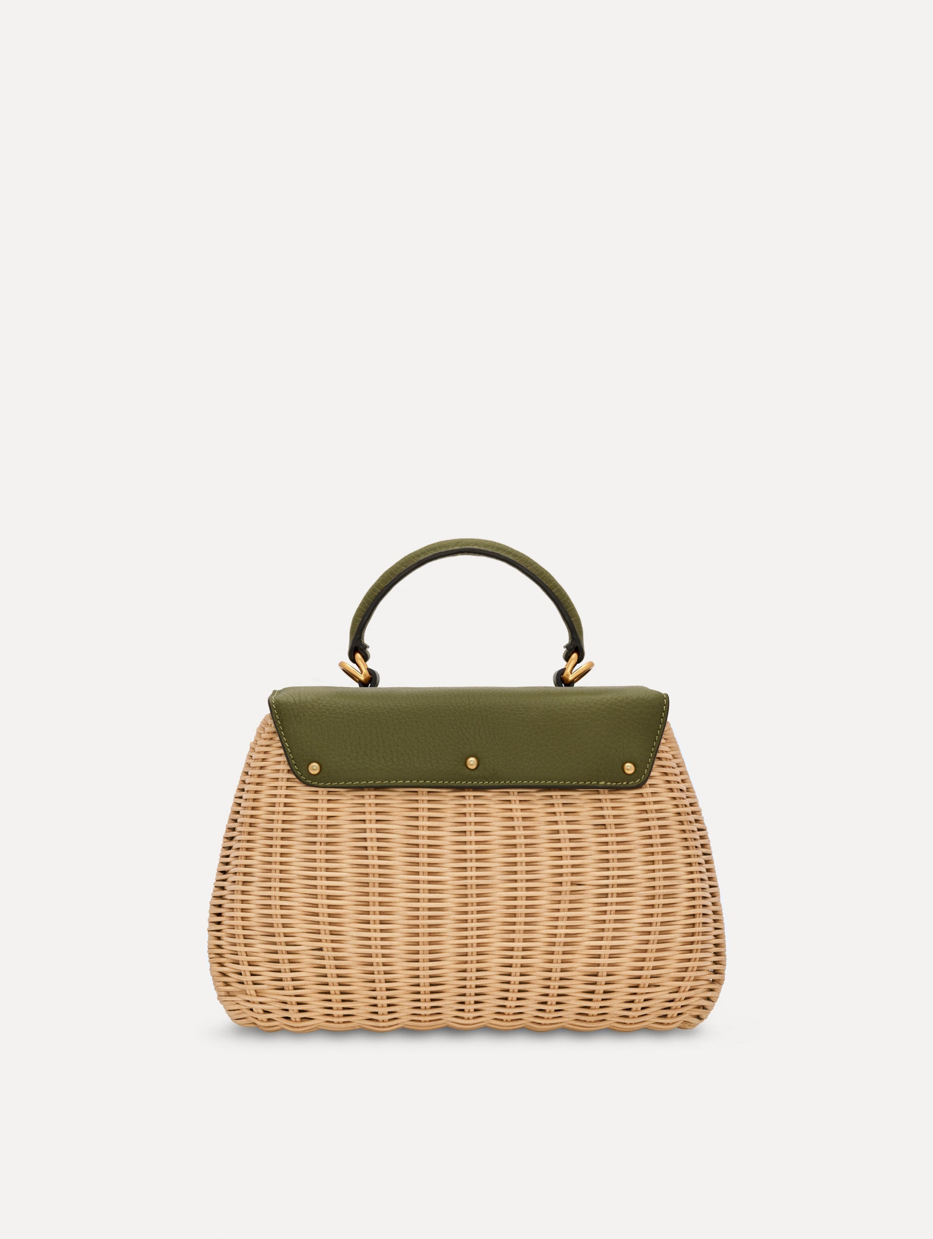 The Mini Poppy in Wicker in Olive. Back View.