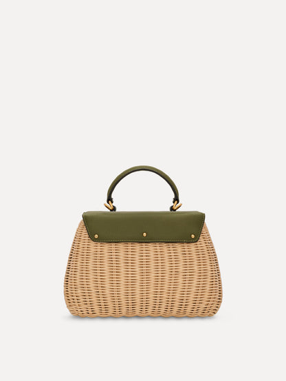 The Mini Poppy in Wicker in Olive. Back View.