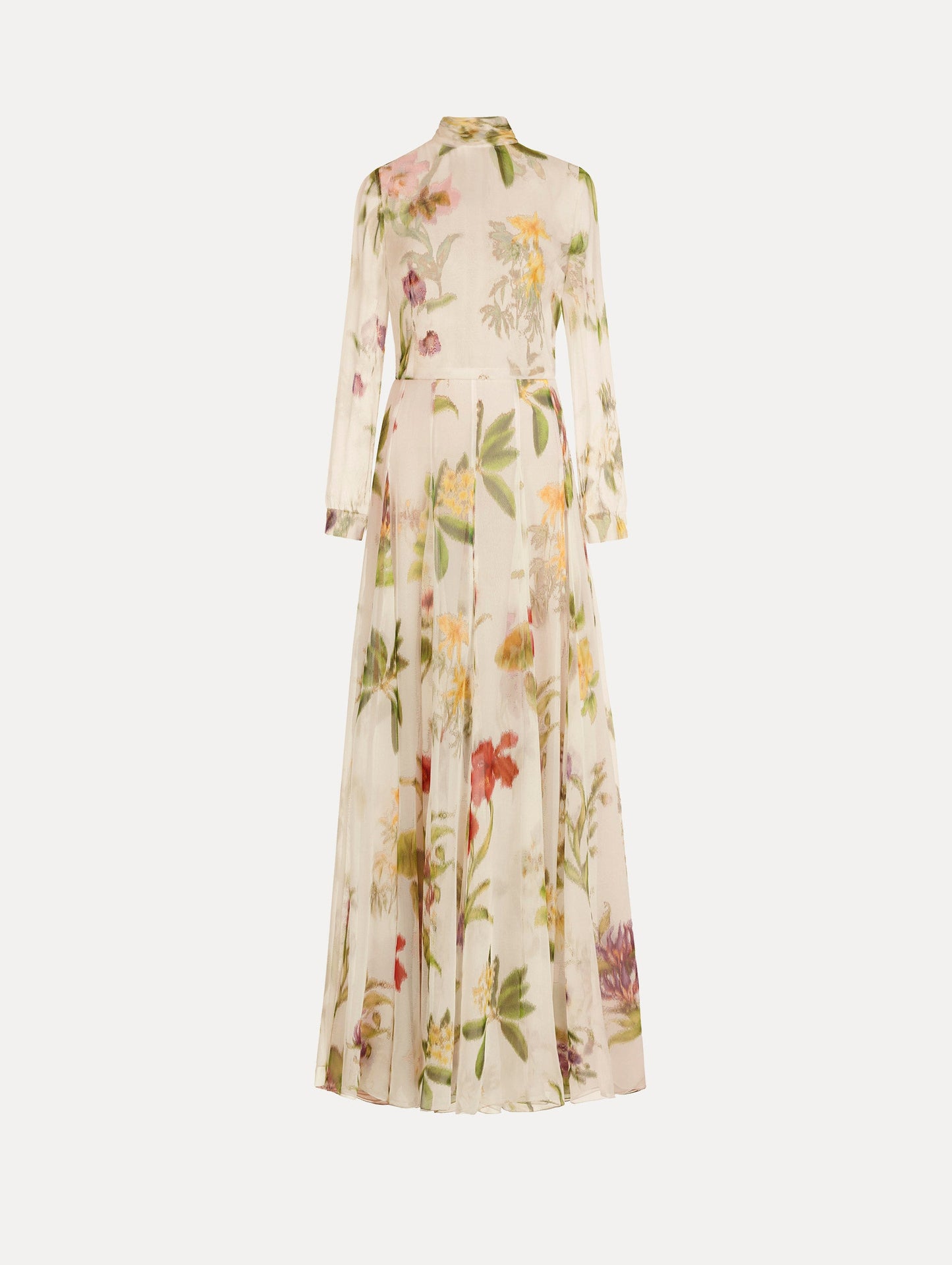 Chiné Dominican Mixed-Floral Chiffon Gown