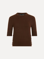 Button-Detail Pullover in Mahogany. Front view.