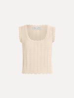 The Pointelle Weave Tank in Ivory. Featuring a scoop neckline, thick tank straps, and scalloped edges. Front View.
