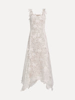 Dominican Landscape Guipure Dress in white. front view.