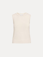 Ivory Virgin Wool Tank featuring a crew neckline and ribbed hem.
