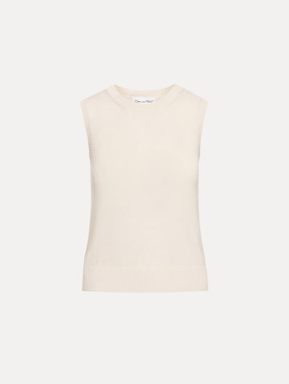 Ivory Virgin Wool Tank featuring a crew neckline and ribbed hem.