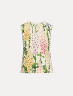 White Foxglove Printed Tank multicolor foxglove motifs in yellow, pink, and green.