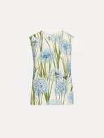 Ivory Allium Printed Tank with knit texture and blue and green floral motifs.