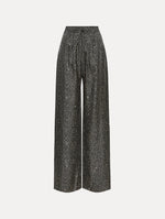 Black and Ivory Chevron Silk Twill Drawstring Pant featuring a high elastic waistband and fluid, shimmering drape.