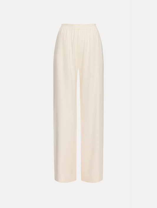 Ivory Silk Georgette Wide Leg Pant with an elastic waistband.