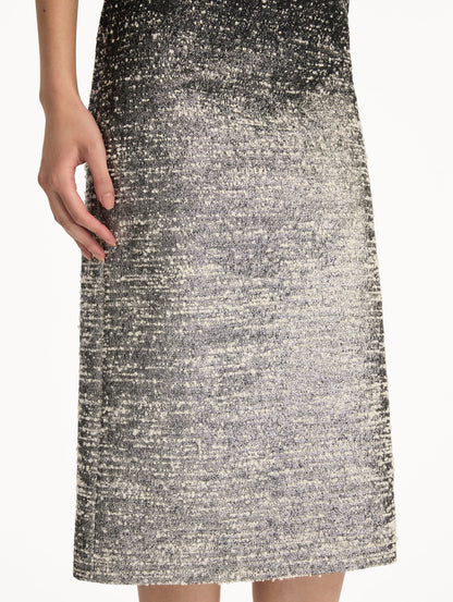 Black and Ivory Ombré Lurex Bouclé Jacquard Skirt featuring a fitted silhouette and a textured metallic finish. Zoom View.