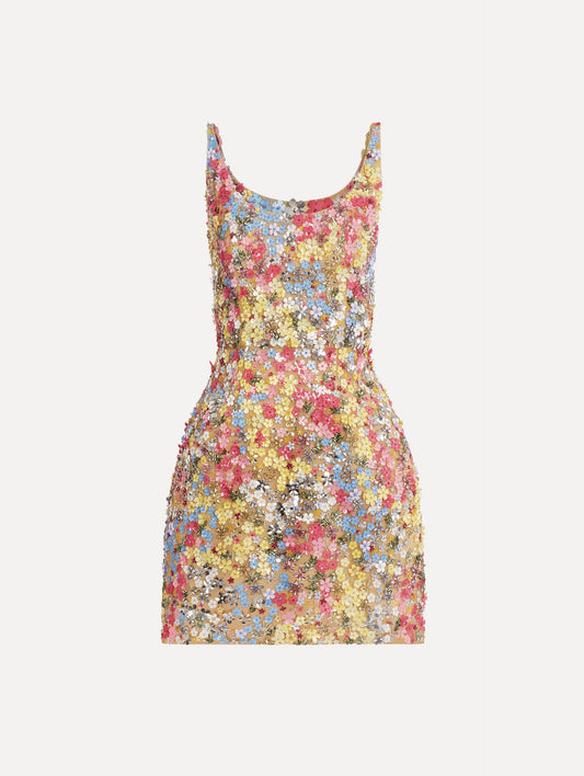Porcelain Flower Embroidered Sleeveless Dress