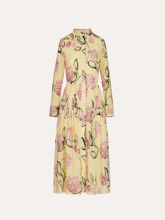Porcelain Flower Cotton Poplin Long-Sleeve Dress