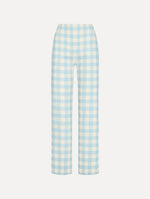 Gingham Wool-Blend Pant in Ice/White. Front view.