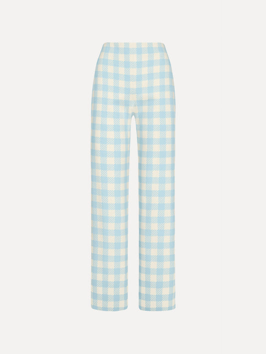 Gingham Wool-Blend Pant in Ice/White. Front view.