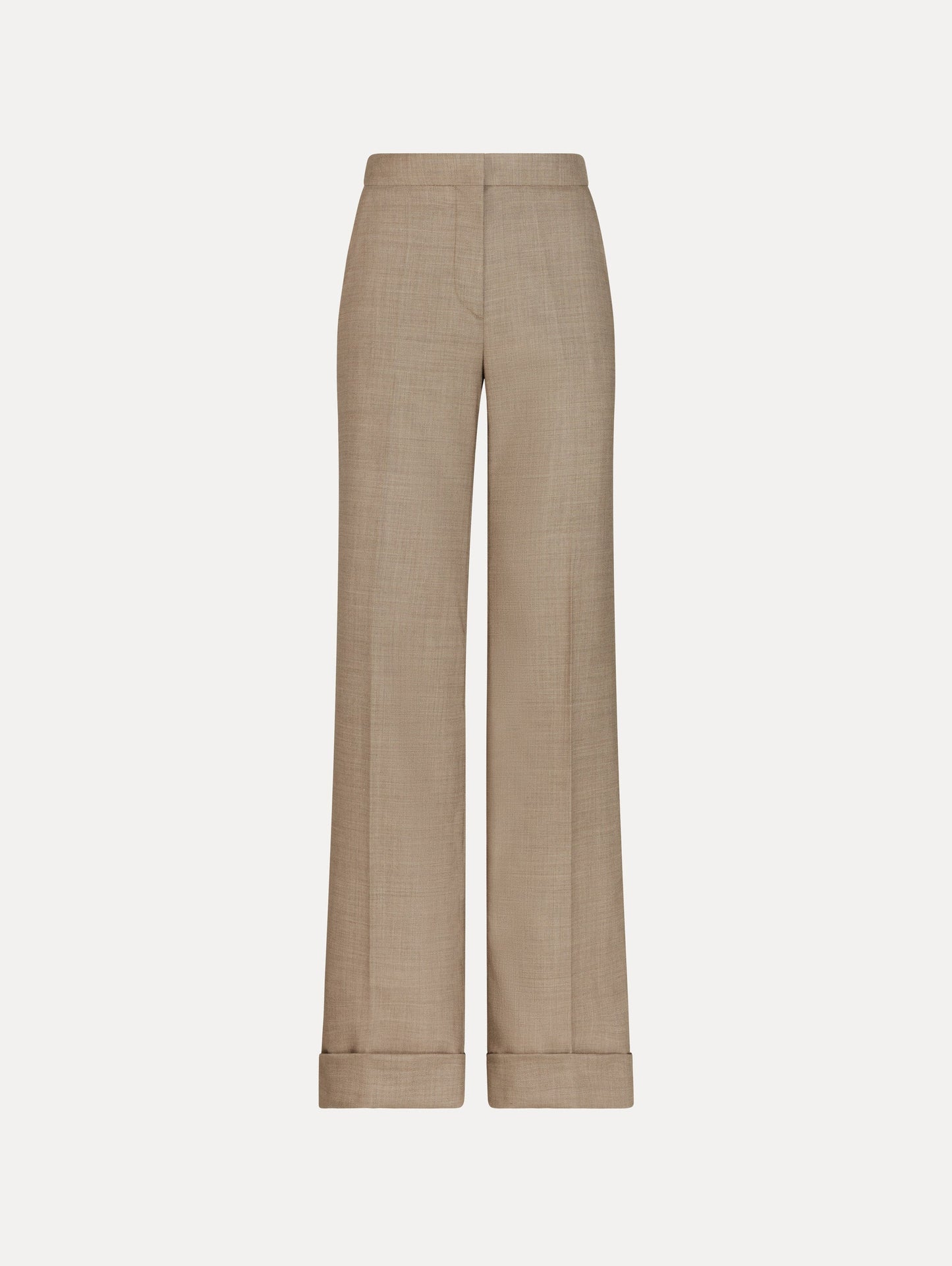 Wool-Blend Wide-Leg Pant in the color Taupe Melange beige, featuring pressed creases and cuffed hems.