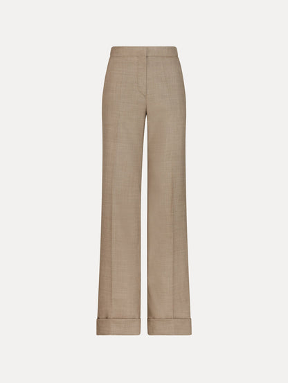 Wool-Blend Wide-Leg Pant in the color Taupe Melange beige, featuring pressed creases and cuffed hems.