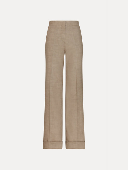 Wool-Blend Wide-Leg Pant in the color Taupe Melange beige, featuring pressed creases and cuffed hems.