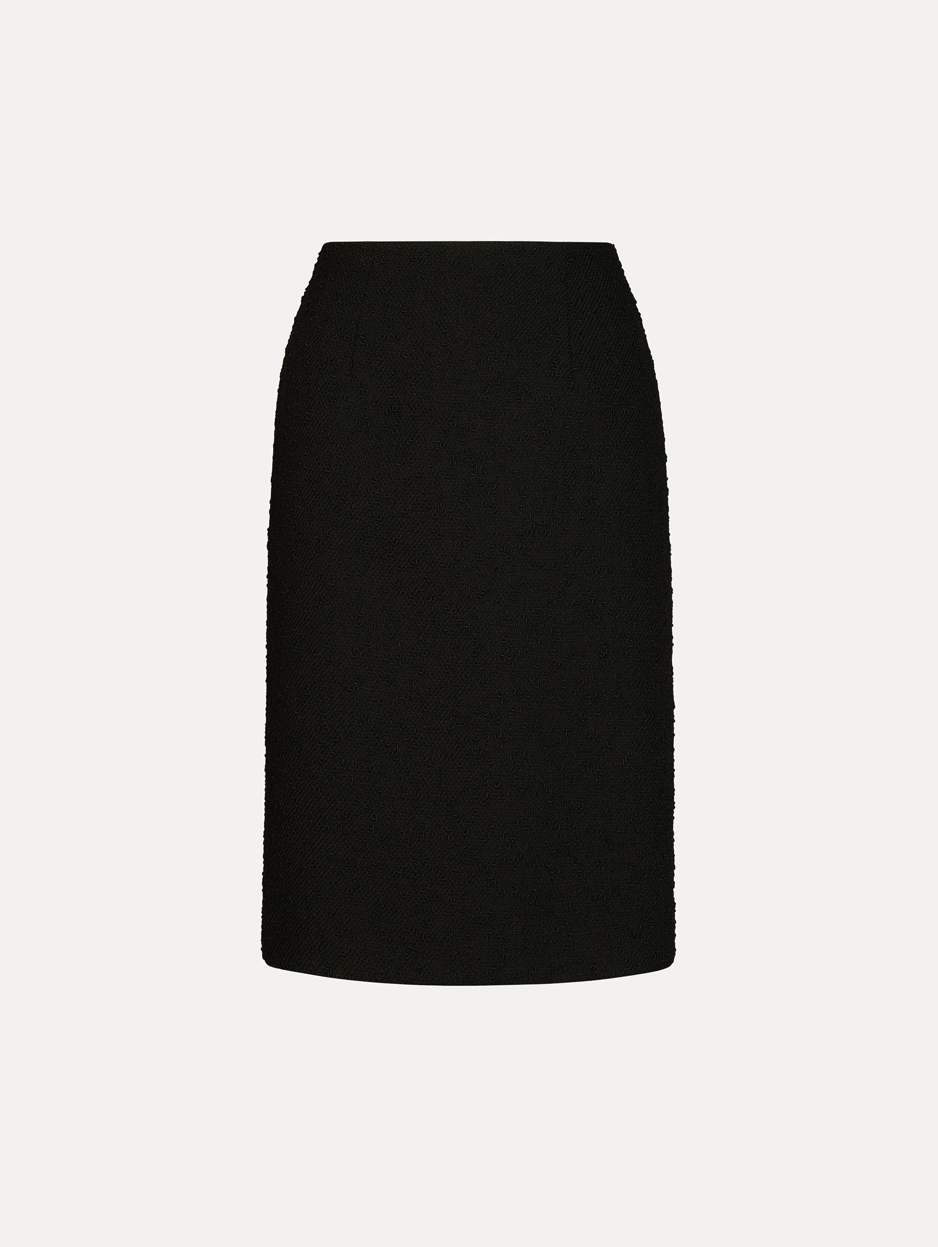 Black Wool Tweed Pencil Skirt, Knee length.