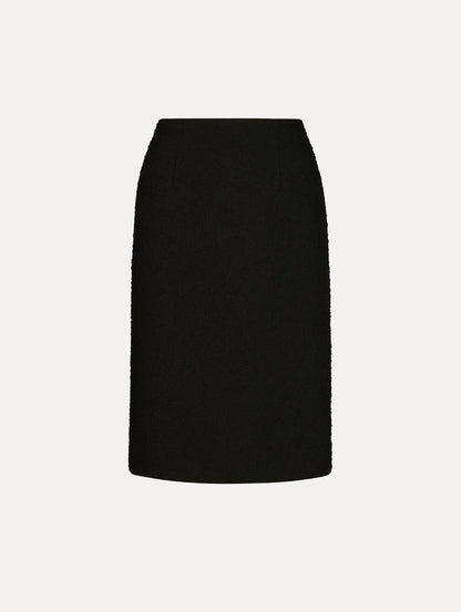 Black Wool Tweed Pencil Skirt, Knee length.