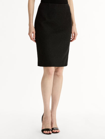 Black Wool Tweed Pencil Skirt, Knee length. Side View