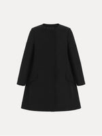 The Silk Faille Short Coat with flap pockets in the color black.