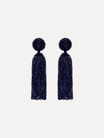 The Metallic Beaded Tassel Clip-On Earrings in Navy.
