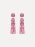 The Metallic Beaded Tassel Clip-On Earrings in Pink.