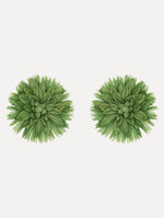 The Raffia Flower Clip-On Earrings in Green.