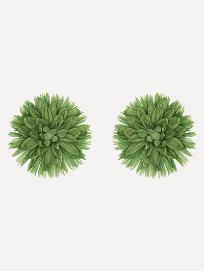 The Raffia Flower Clip-On Earrings in Green.