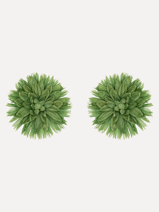 The Raffia Flower Clip-On Earrings in Green.