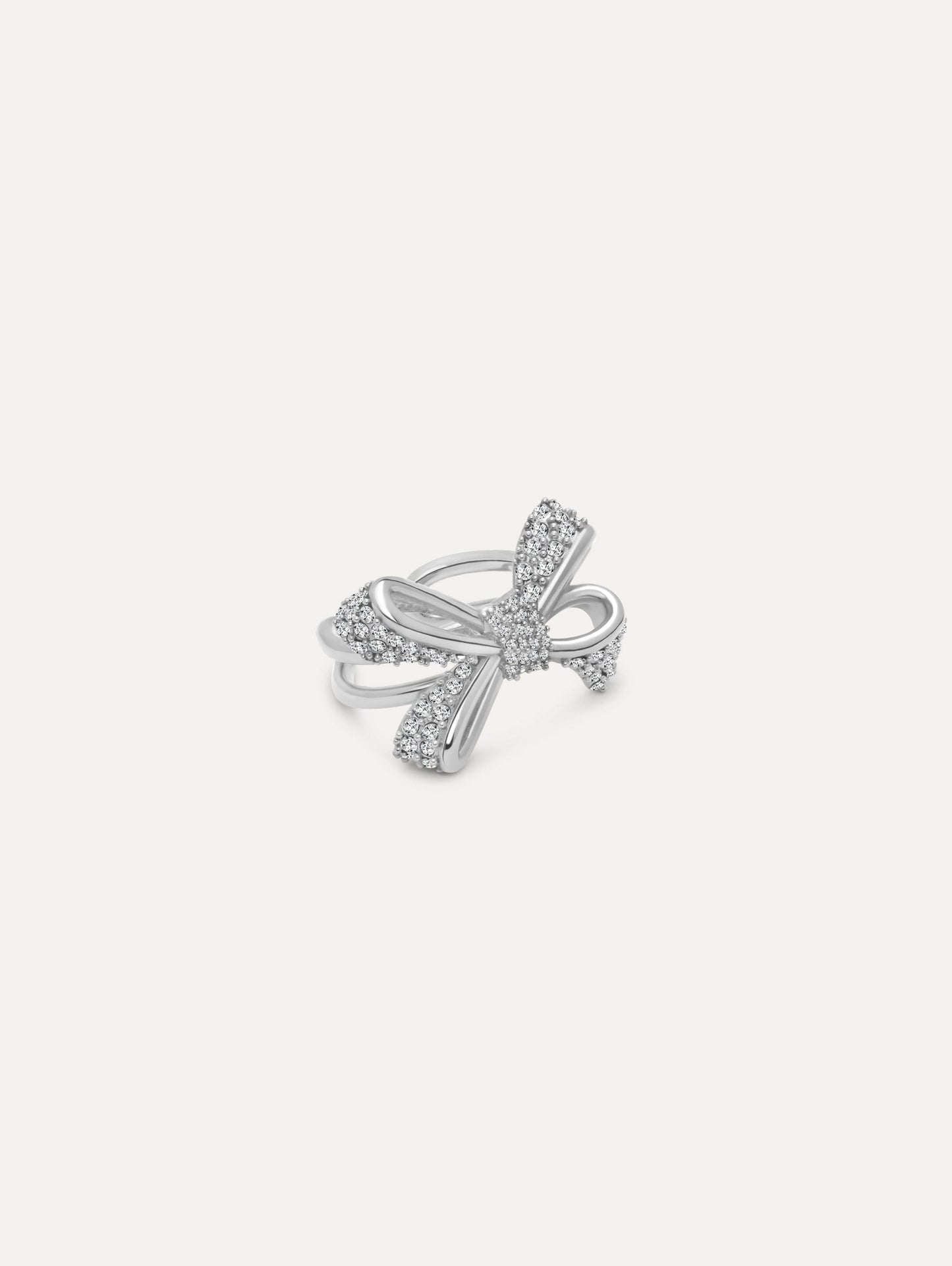The Crystal Pavé Bow Ring in Silver. Side view.