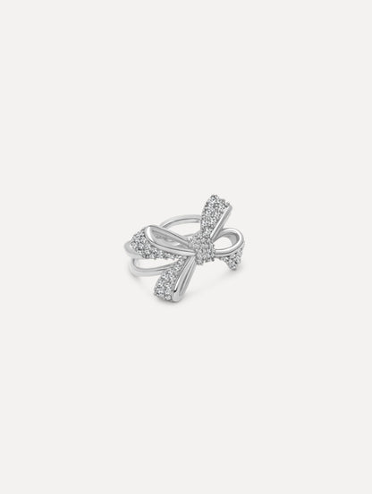 The Crystal Pavé Bow Ring in Silver. Side view.