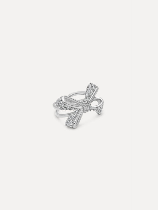 The Crystal Pavé Bow Ring in Silver. Side view.