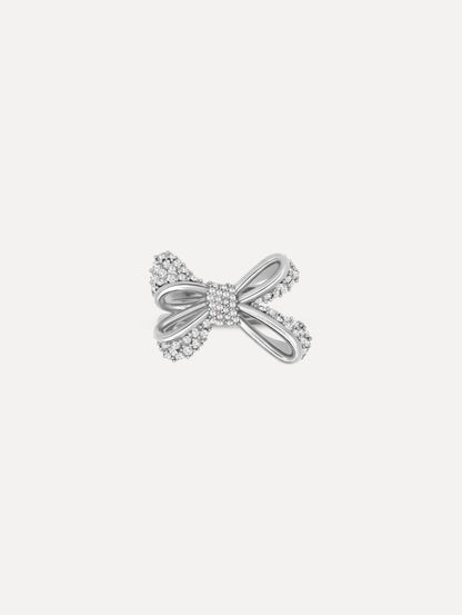 The Crystal Pavé Bow Ring in Silver. Front view.